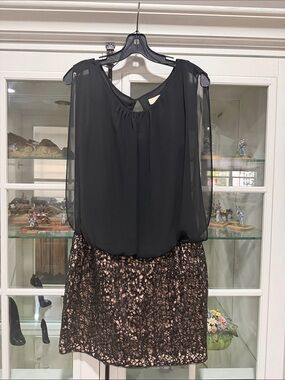 Aidan by Aidan Mattox Black Dress with Gold Label Detail